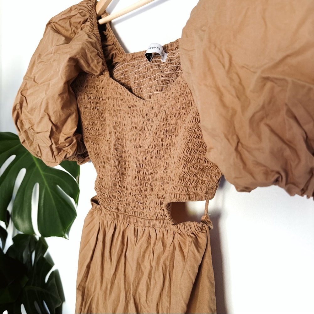 Anthropologie Faithfull the Brand Bloom Smock Midi Dress Hazelnut - Size 10/XL - Picture 9 of 11